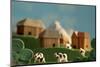 Countryside with Farms, Meadows, Cows and Mountains - Stylized Nature Background Made of Wool-KREUS-Mounted Photographic Print