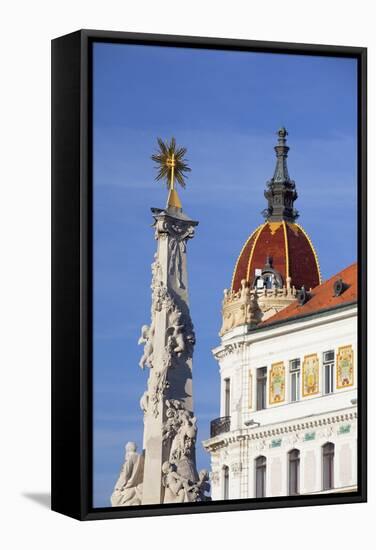 County Hall and Trinity Column in Szechenyi Square, Pecs, Southern Transdanubia, Hungary, Europe-Ian Trower-Framed Stretched Canvas