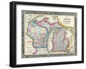 County map of Michigan and Wis-Dan Sproul-Framed Art Print