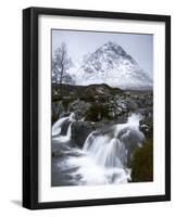 Coupall Falls and Buachaille Etive Mor in Winter, Glencoe, Scotland, UK-Nadia Isakova-Framed Photographic Print