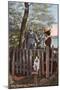 Couple and Dog Out for a Walk-null-Mounted Art Print