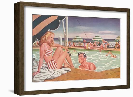 Couple at Pool's Edge-null-Framed Art Print