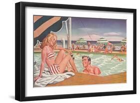 Couple at Pool's Edge-null-Framed Art Print