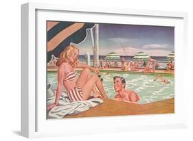 Couple at Pool's Edge-null-Framed Art Print