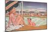 Couple at Pool's Edge-null-Mounted Art Print