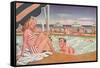 Couple at Pool's Edge-null-Framed Stretched Canvas