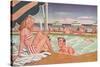 Couple at Pool's Edge-null-Stretched Canvas