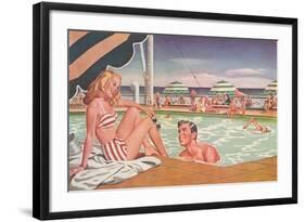 Couple at Pool's Edge-null-Framed Art Print