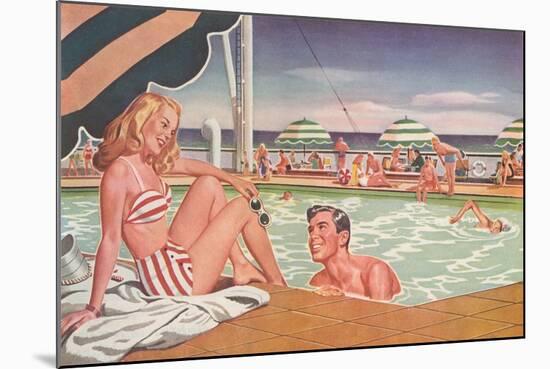 Couple at Pool's Edge-null-Mounted Art Print