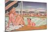 Couple at Pool's Edge-null-Mounted Art Print