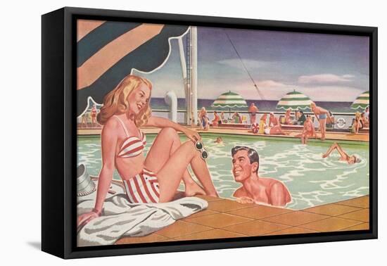 Couple at Pool's Edge-null-Framed Stretched Canvas