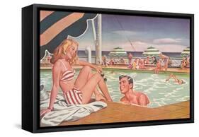 Couple at Pool's Edge-null-Framed Stretched Canvas