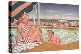 Couple at Pool's Edge-null-Stretched Canvas