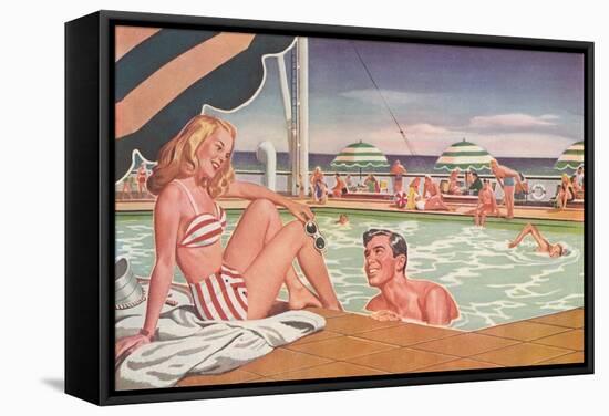 Couple at Pool's Edge-null-Framed Stretched Canvas