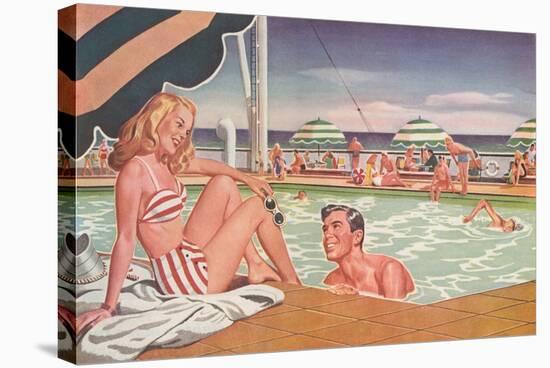 Couple at Pool's Edge-null-Stretched Canvas