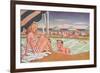 Couple at Pool's Edge-null-Framed Art Print