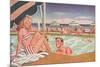 Couple at Pool's Edge-null-Mounted Art Print