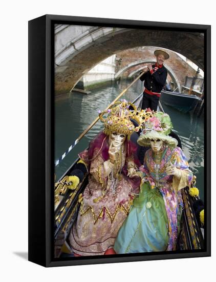Couple at the Annual Carnival Festival Enjoy Gondola Ride, Venice, Italy-Jim Zuckerman-Framed Stretched Canvas