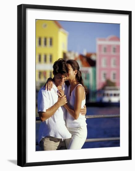 Couple at the Willemstad Waterfront, Curacao, Caribbean-Greg Johnston-Framed Photographic Print