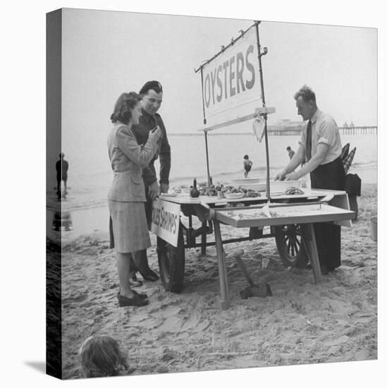 Couple Buying Seafood at Blackpool Beach-Ian Smith-Stretched Canvas