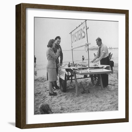 Couple Buying Seafood at Blackpool Beach-Ian Smith-Framed Photographic Print