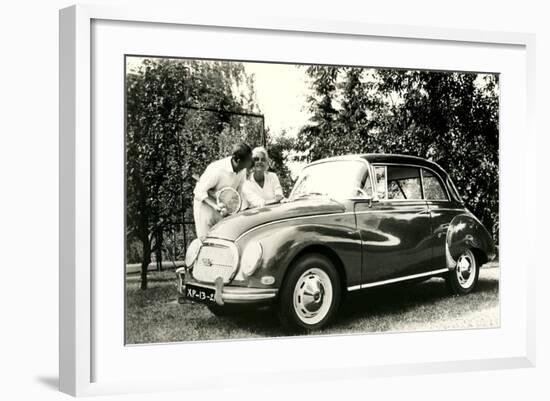 Couple by Small Car-null-Framed Art Print