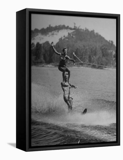 Couple Competing in the National Water Skiing Championship Tournament-null-Framed Stretched Canvas