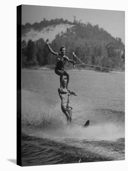 Couple Competing in the National Water Skiing Championship Tournament-null-Stretched Canvas