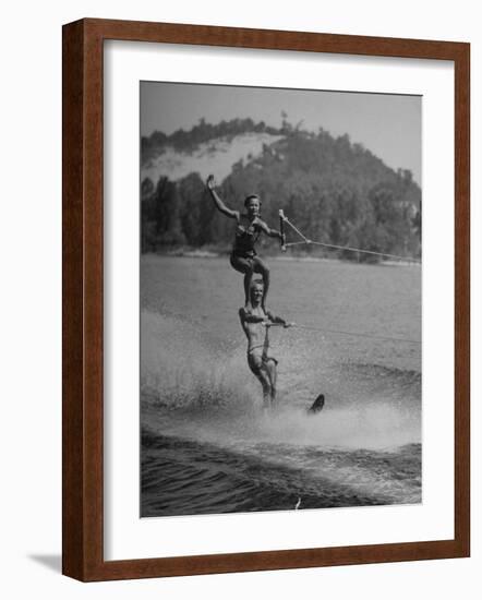 Couple Competing in the National Water Skiing Championship Tournament-null-Framed Photographic Print