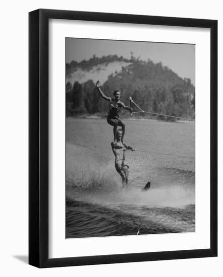 Couple Competing in the National Water Skiing Championship Tournament-null-Framed Photographic Print