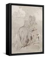 Couple d'amoureux assis,dans un paysage devant un gisant; Ravenswood et Lucy à la fontaine des-Eugene Delacroix-Framed Stretched Canvas
