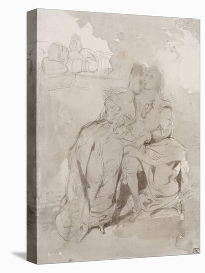 Couple d'amoureux assis,dans un paysage devant un gisant; Ravenswood et Lucy à la fontaine des-Eugene Delacroix-Stretched Canvas