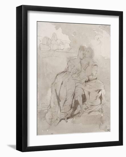 Couple d'amoureux assis,dans un paysage devant un gisant; Ravenswood et Lucy à la fontaine des-Eugene Delacroix-Framed Giclee Print