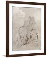 Couple d'amoureux assis,dans un paysage devant un gisant; Ravenswood et Lucy à la fontaine des-Eugene Delacroix-Framed Giclee Print