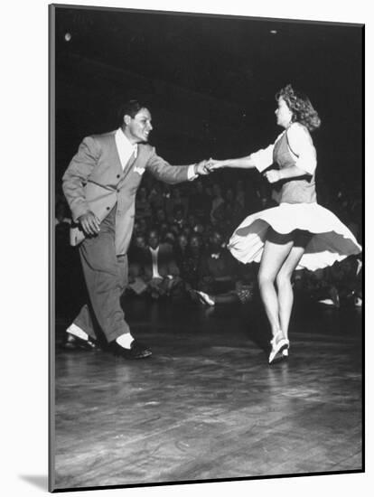 Couple Dancing in a Jitterbug Contest-null-Mounted Photographic Print