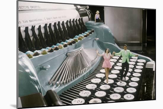 Couple Dancing on the Key of a Giant Typewriter, Keys are Leg of Dancers, Musical-null-Mounted Photo