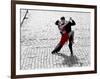 Couple dancing Tango on cobblestone road-null-Framed Art Print