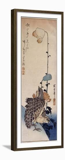 Couple de cailles et coquelicots-Ando Hiroshige-Framed Premium Giclee Print