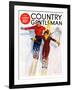 "Couple Downhill Skiing," Country Gentleman Cover, January 1, 1937-R.J. Cavaliere-Framed Giclee Print