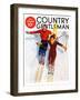 "Couple Downhill Skiing," Country Gentleman Cover, January 1, 1937-R.J. Cavaliere-Framed Giclee Print