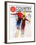 "Couple Downhill Skiing," Country Gentleman Cover, January 1, 1937-R.J. Cavaliere-Framed Giclee Print