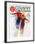 "Couple Downhill Skiing," Country Gentleman Cover, January 1, 1937-R.J. Cavaliere-Framed Giclee Print