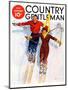 "Couple Downhill Skiing," Country Gentleman Cover, January 1, 1937-R.J. Cavaliere-Mounted Giclee Print