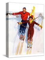"Couple Downhill Skiing,"January 1, 1937-R.J. Cavaliere-Stretched Canvas