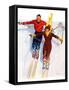 "Couple Downhill Skiing,"January 1, 1937-R.J. Cavaliere-Framed Stretched Canvas