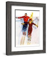 "Couple Downhill Skiing,"January 1, 1937-R.J. Cavaliere-Framed Giclee Print