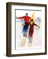 "Couple Downhill Skiing,"January 1, 1937-R.J. Cavaliere-Framed Giclee Print