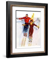 "Couple Downhill Skiing,"January 1, 1937-R.J. Cavaliere-Framed Giclee Print