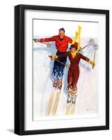 "Couple Downhill Skiing,"January 1, 1937-R.J. Cavaliere-Framed Giclee Print