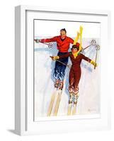 "Couple Downhill Skiing,"January 1, 1937-R.J. Cavaliere-Framed Giclee Print